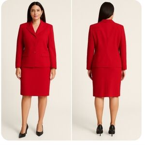 Vintage Apostrophe Lined Red Midi Skirt & Blazer Size 12P